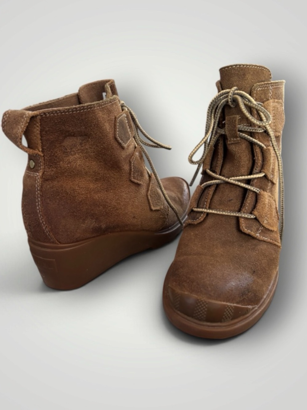 Sorel Toronto Waterproof Suede Leather Lace Up Wedge Brown Ankle Boots Size 8